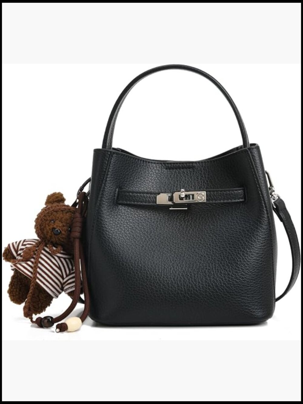 Ladies Lychee Leather Bucket Bag Versatile Crossbody Handbag Elegant Daily
